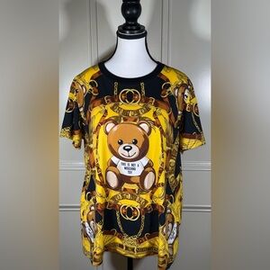 Moschino Bear Graphic T-Shirt - Yellow and Black, iconic design, 100% cotton.